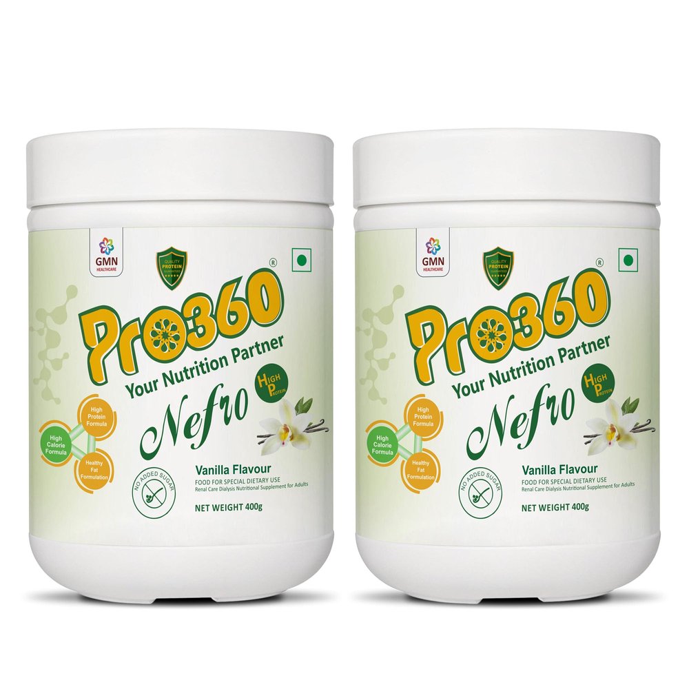 Pro360 Nefro HP Powder  Vanilla Flavour, 400g  High Protein Dialysis Care Nutritional Supplement for Renal Support  Protein Powder with L-Taurine, L-Carnitine & Essential Nutrients (Pack of 2)