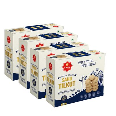 SAHU GAJAK BHANDAR Special Kutema Gajjak 1kg | 4 x 250g Packs | Tilkatri | Tilkoot | Tilkut | Gud Gazak | Gazzak | Gachak | Made with Cow Ghee | Traditional Sweets | Snacks | Gift Box | No Preservatives or Colors