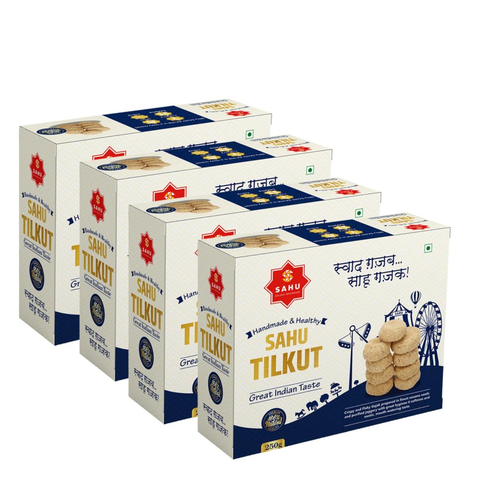 SAHU GAJAK BHANDAR Special Kutema Gajjak 1kg | 4 x 250g Packs | Tilkatri | Tilkoot | Tilkut | Gud Gazak | Gazzak | Gachak | Made with Cow Ghee | Traditional Sweets | Snacks | Gift Box | No Preservatives or Colors