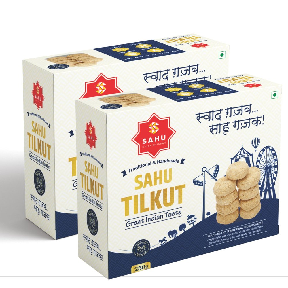 SAHU GAJAK BHANDAR Tilkuts Gajjak 500g | 2 x 250g Packs | Tilkatri | Tilkoot | Tilkut | Made with Cow Ghee | Traditional Sweets | Snacks | Gift Box | No Preservatives