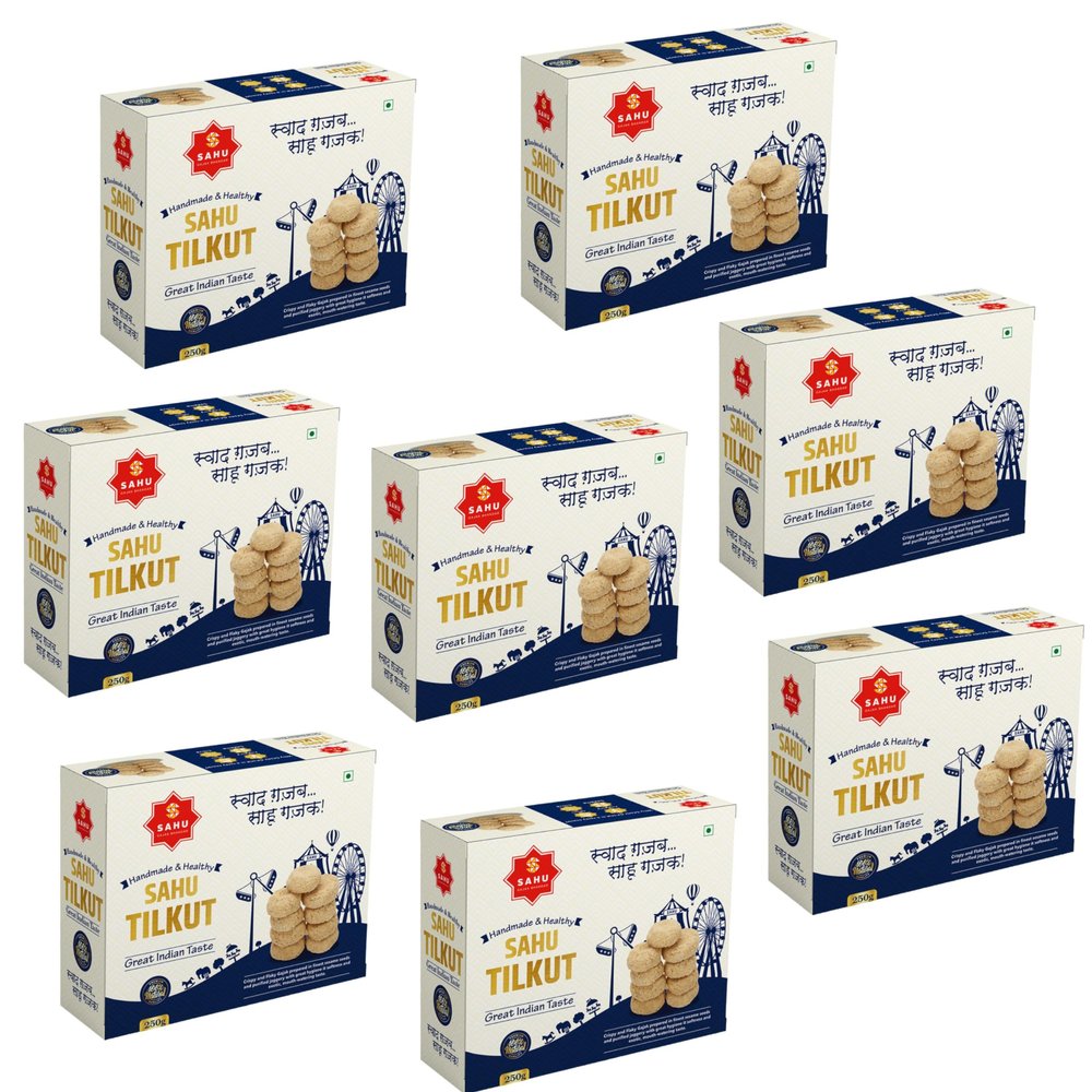 SAHU GAJAK BHANDAR Special Kutema Gajjak 1750g | 7 x 250g Packs | Tilkatri | Tilkoot | Tilkut | Gud Gazak | Sweets and Snacks | No Preservatives, Colors, or Flavors | Made with Cow Ghee | Traditional Sweets | Gift Box