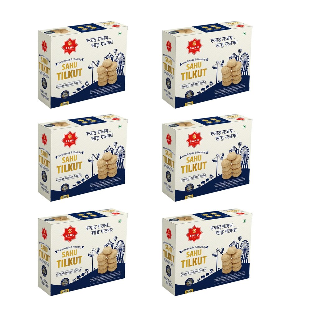 SAHU GAJAK BHANDAR Special Kutema Gajjak 250g | Tilkatri | Tilkoot | Tilkut | Gud Gazak | Sweets and Snacks | No Added Preservatives and Colours and Flavours (Pack of 6)