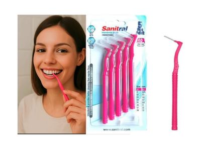 Sanitral Adult Angle Interdental Brushes (0.4Mm -Size 0), Angled Manual Dental Brush For Teeth Cleaning-Excellent Access Between Teeth-Pink, 1 count