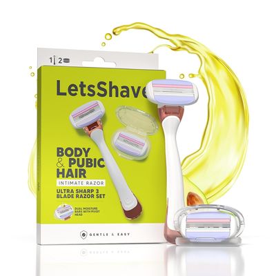 LetsShave Korean 3 Blade Body & Pubic Hair Razor Set, Dual Moisture Bar & Soothing Strip, Micro Comb Guard, Pivot Head, Pink, Men's Sensitive Skin, 3 Count