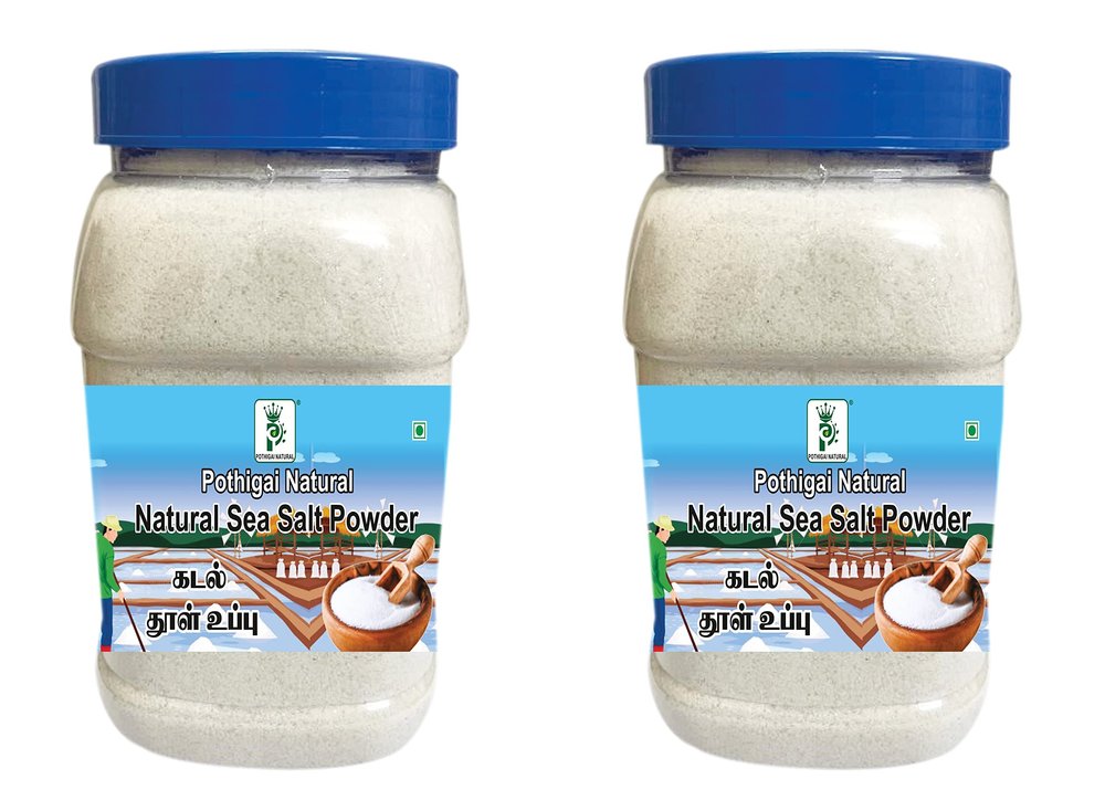 Pothigai Natural Combo 2kg Iodine Indian Sea Salt Hand Harvested Pure Natural Sea Salt Powder,2000g (Pack of 2)