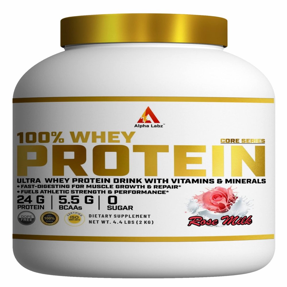 Alpha Labz Whey Protein Supplement - 100% Whey Protein | Post Workout Whey Protein Isolate - 24g Protein, 5.5g BCAA, 2g Creatine for Fast Recovery & Lean Muscle| Mass Gainer Protein Powder | Protein Powder for Muscle Gain & Muscle Builder for Men and