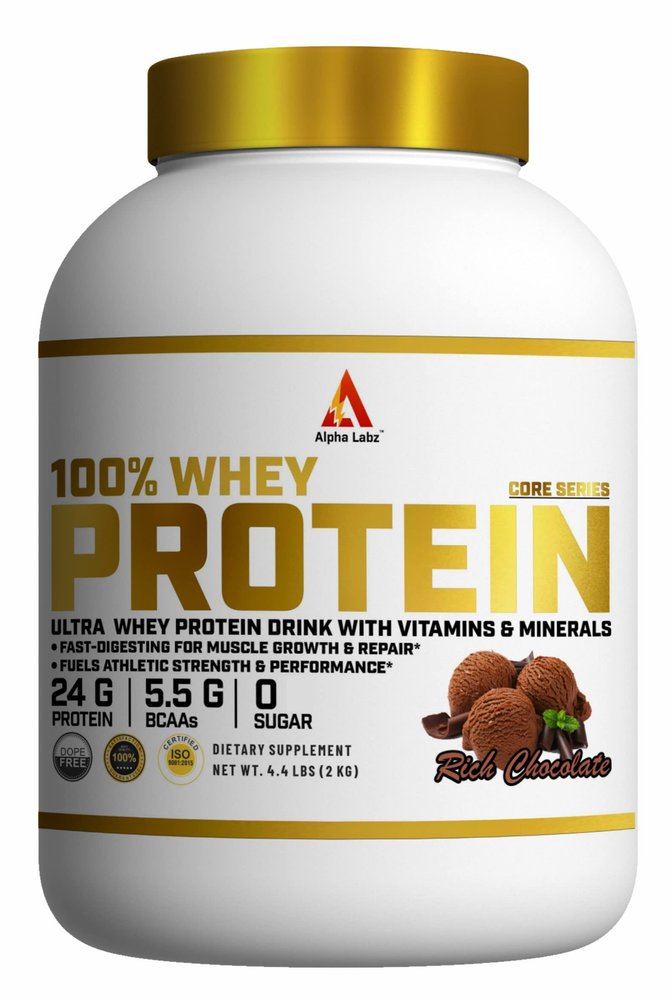 Alpha Labz Whey Protein Supplement - 100% Whey Protein | Post Workout Whey Protein Isolate - 24g Protein, 5.5g BCAA, 2g Creatine for Fast Recovery & Lean Muscle| Mass Gainer Protein Powder | Protein Powder for Muscle Gain & Muscle Builder for Men and