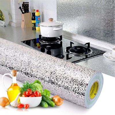 Arkit 1 Meter Aluminium Oil Proof Self-Adhesive Anti-Mold and Heat Resistant Vinyl Foil 3D Stickers Leak-Proof Aluminum Foil Self Adhesive DIY Kitchen Anti Oil Contact Paper Waterproof