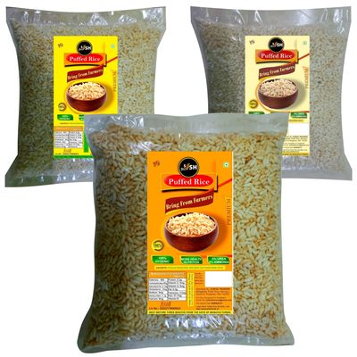 Sish Desi 3 In 1 Combo Urea Free Bengali Muri Puffed rice Murmura 500g packs of 3 | Handmade Rice Puff, Double Packs Odor Free, Crispy Crunchy Laiya Murmura | Low Salt Fresh Murmure Puffed Rice