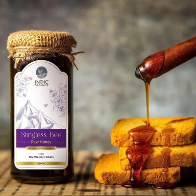 Indic Organics Small Stingless Bee Raw Honey from Western Ghats | Wild-Flower, Unprocessed, Unheated & Unpasteurized | Produced by Small Stingless Bees | Cheruthen Honey (Small Stingless Bee Honey, 320 Gm)