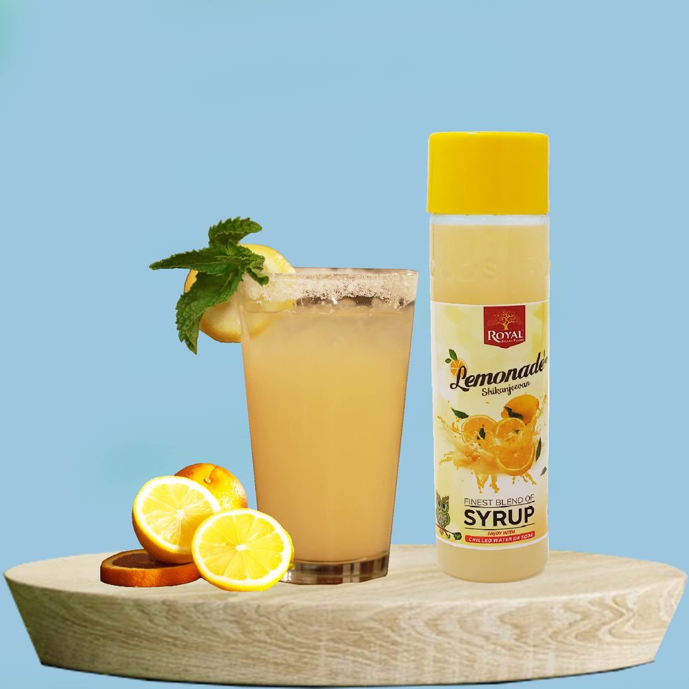 ROYAL INDIAN FOODS Lemonade Shikanjeevan Finest Blend Of Syrup, 100% Natural, 250ml Makes 10-15 Drinks, Syrup for Cocktails / Mocktails / Kid's Lemonades / Cold Brew( Pack Of 5)