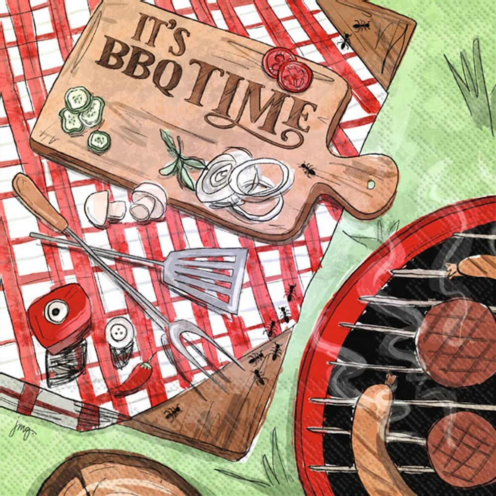 Boston International IHR 3-Ply Paper Napkins Everyday Designs, 20-Count Cocktail Size, BBQ Time