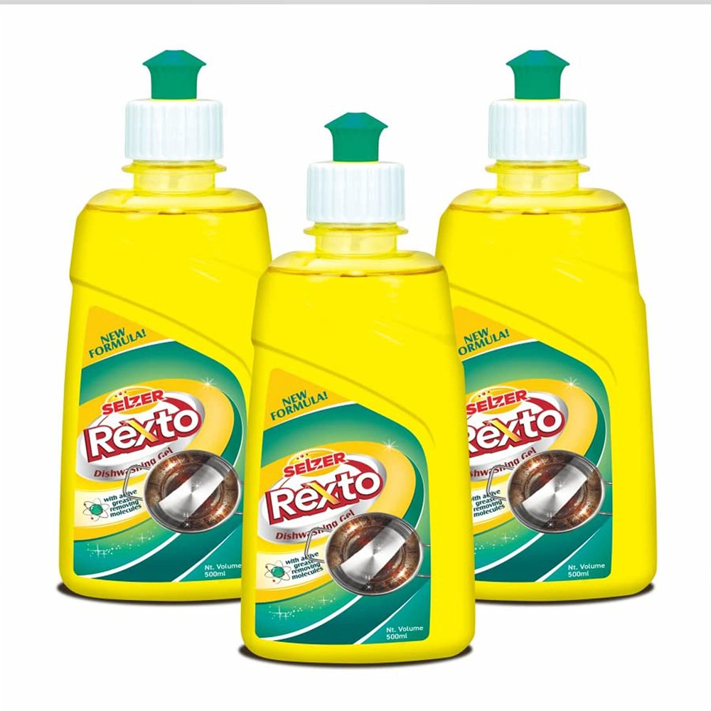 Selzer REXTO Dishwashing Liquid Gel With Active Grease Removing Molecules For Hygienic and Refreshing - 500 ml (Pack of 3)