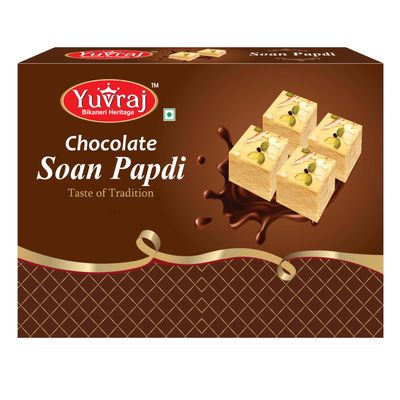 Yuvraj Chocolate Flavoured Soan papadi (patisa) sweets 200 gm bpx pack
