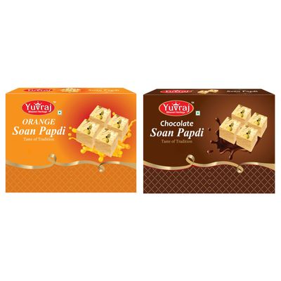 Yuvraj Orange & Chocolate Soan papadi sweets Combo pack (400 Gm x 2) box pack