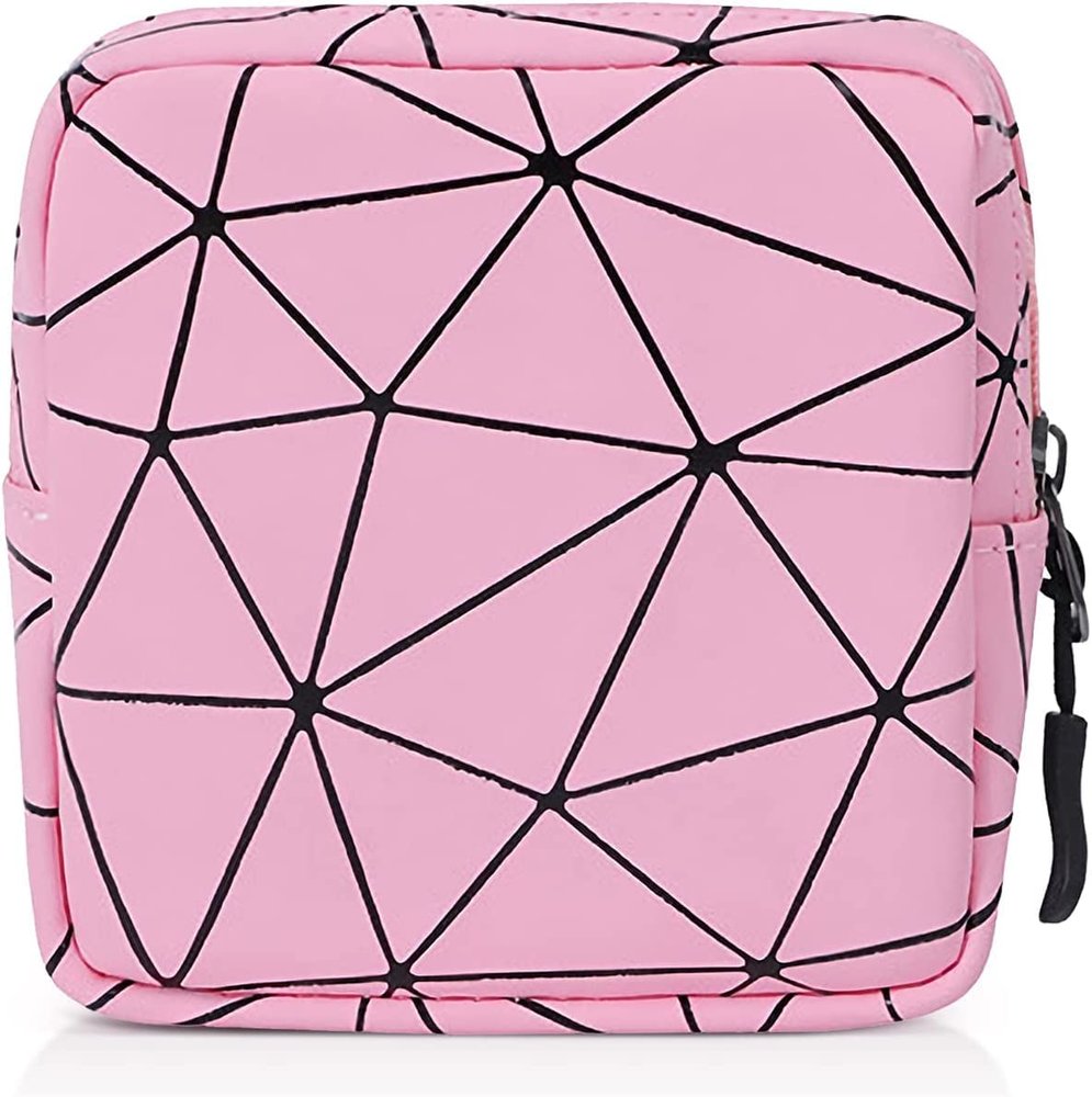 Favria Sanitary Napkin Storage Bag, Menstrual Pad Bag with Zipper, Napkin Storage for Purse, First Period Kit for Teens Girls, Storing Sanitary Pads for Women-Pad Bag Pink