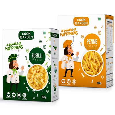 CookGarden 100% Semolina Combo Fusilli & Penne Pasta | High Protein Healthy Diet | Maida Free & Cholesterol Free | 850g