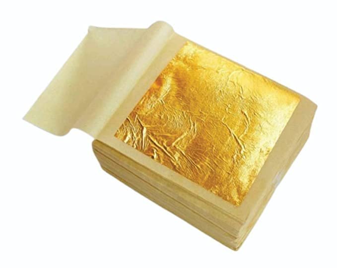 Gold Leaf 24K Gold Foil Sheets (25), 2" by 2inch" Edible Foil Gold Foil Paper for Facial, Cake Deco, Spa, Ice Cream, Desserts, Food