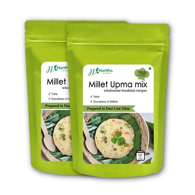Haritha Foods Millet Upma Mix, Ready to Cook | Gluten-Free, High Protein, Low Calorie Instant Upma Rava Mix, 400g (Pack of 2)