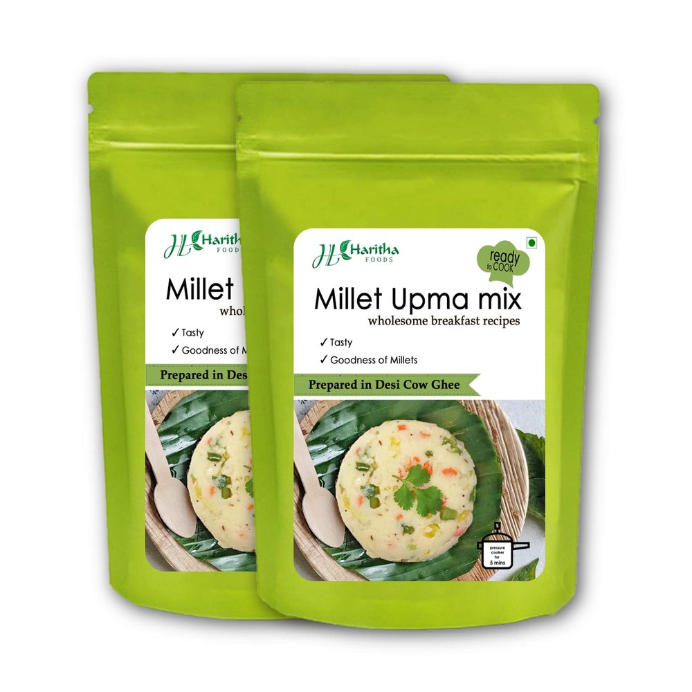 Haritha Foods Millet Upma Mix, Ready to Cook | Gluten-Free, High Protein, Low Calorie Instant Upma Rava Mix, 400g (Pack of 2)