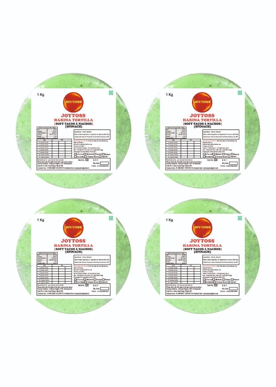 JOYTOSS Harina Tortilla Wrap | Fresh Taste & Soft Texture l Best for Wraps, Tacos, Nachos & Rolls l Ready to Eat Healthy Food - Pack of 4 X 25 (SPINACH)