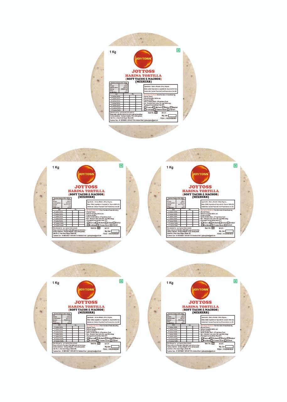 JOYTOSS Harina Tortilla Wrap | Fresh Taste & Soft Texture l Best for Wraps, Tacos, Nachos & Rolls l Ready to Eat Healthy Food - Pack of 5 X 25 (MIXHERB)