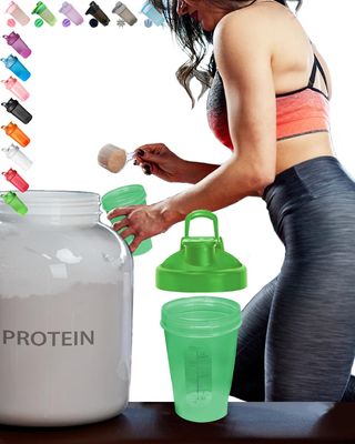EBAT Protein Poweder Shaker Bottle w. BPA free, Leak Proof, Embossed Ounce & Milliliter Markings,Juice Mixer, Fitness Shaker Cup w. Whisk Ball (Green Cover/Green Body, 400ML)