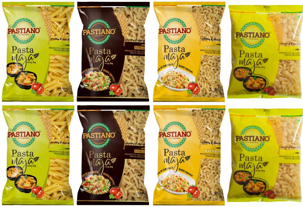 Pastiano Macaroni, Fusilli, Penne And Shells Pasta Maja- 250 Gms Each- (Pack Of 8)