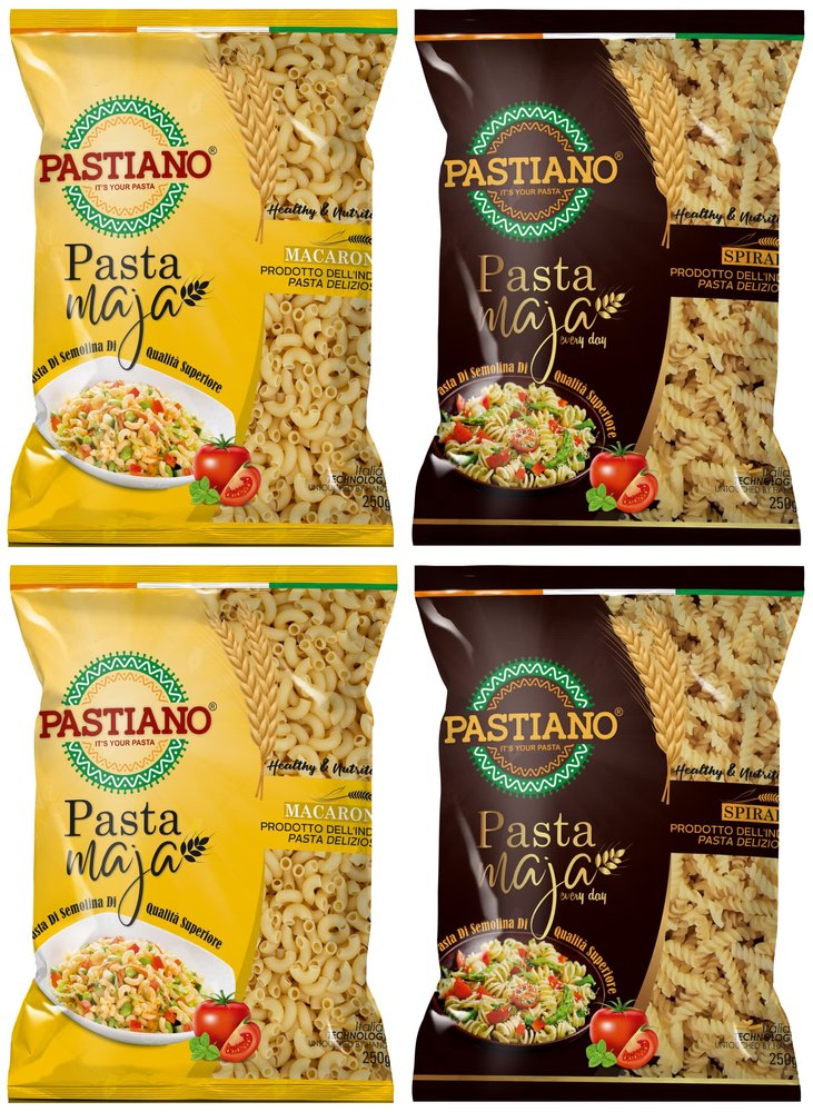 Pastiano Macaroni And Fusilli Maja- 250 Gms Packet- (Pack Of 4)