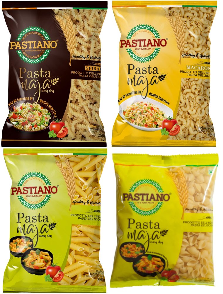 Pastiano Maja Combo- Macaroni, Fusilli, Penne And Shells Pasta- 250 Gms Each- (Pack Of 4)