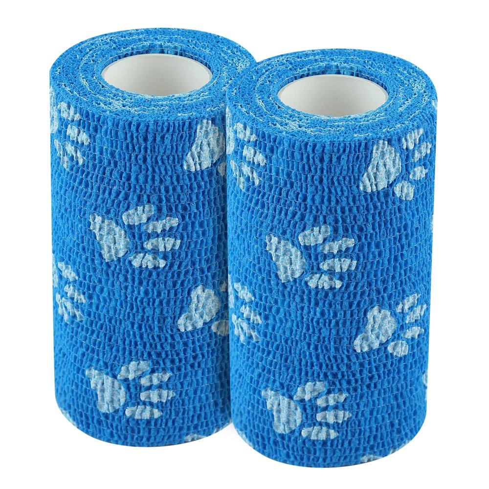 A-Tape Breathable Self Adhesive Cohesive Bandage for Humans & Pets (Dogs, Cats, Birds) Sports, Wrap, Athletic, Non Woven First Aid Medical, Wrist, Swelling (10 cm X 4.5 mtr, Pack of 2) Blue Paw