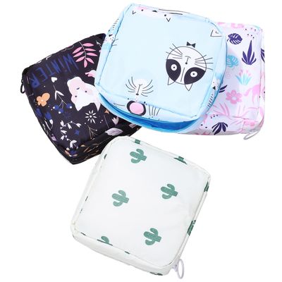 FOMIYES 4 Pcs Zipper Sanitary Napkin Bags Portable Napkin Pads Collect Bags Cartoon Period Pouch for Women Girls