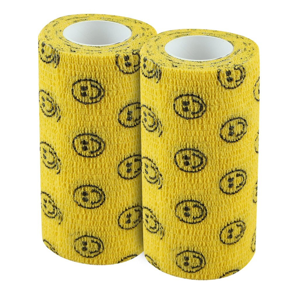 A-TAPE Breathable Self Adhesive Cohesive Bandage for Humans & Pets (Dogs, Cats, Birds) Sports, Wrap, Athletic, Non Woven First Aid Medical, Wrist, Swelling (10 cm X 4.5 mtr, Pack of 2) (Smiley)