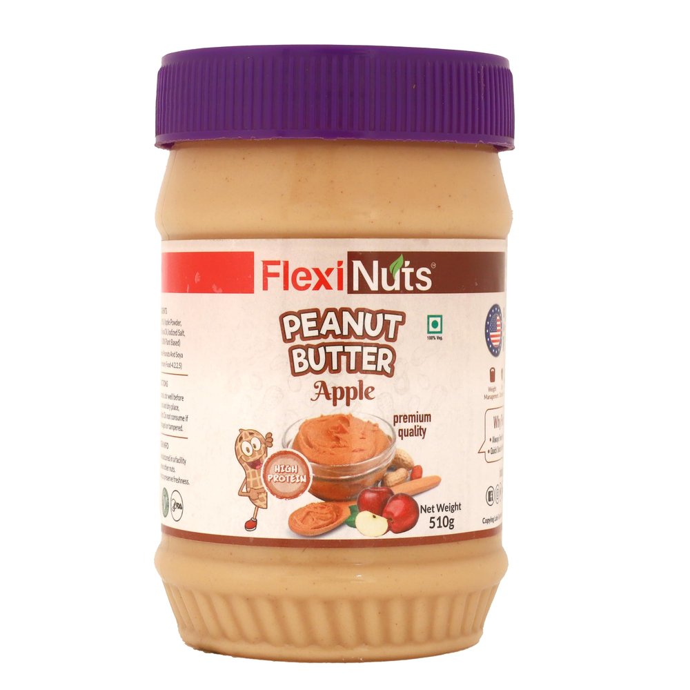 FLEXINUT All-Natural Peanut Butter (Apple) | No Added Sugar | Non GMO | Gluten Free | Vegan | Cholesterol Free (510GM)
