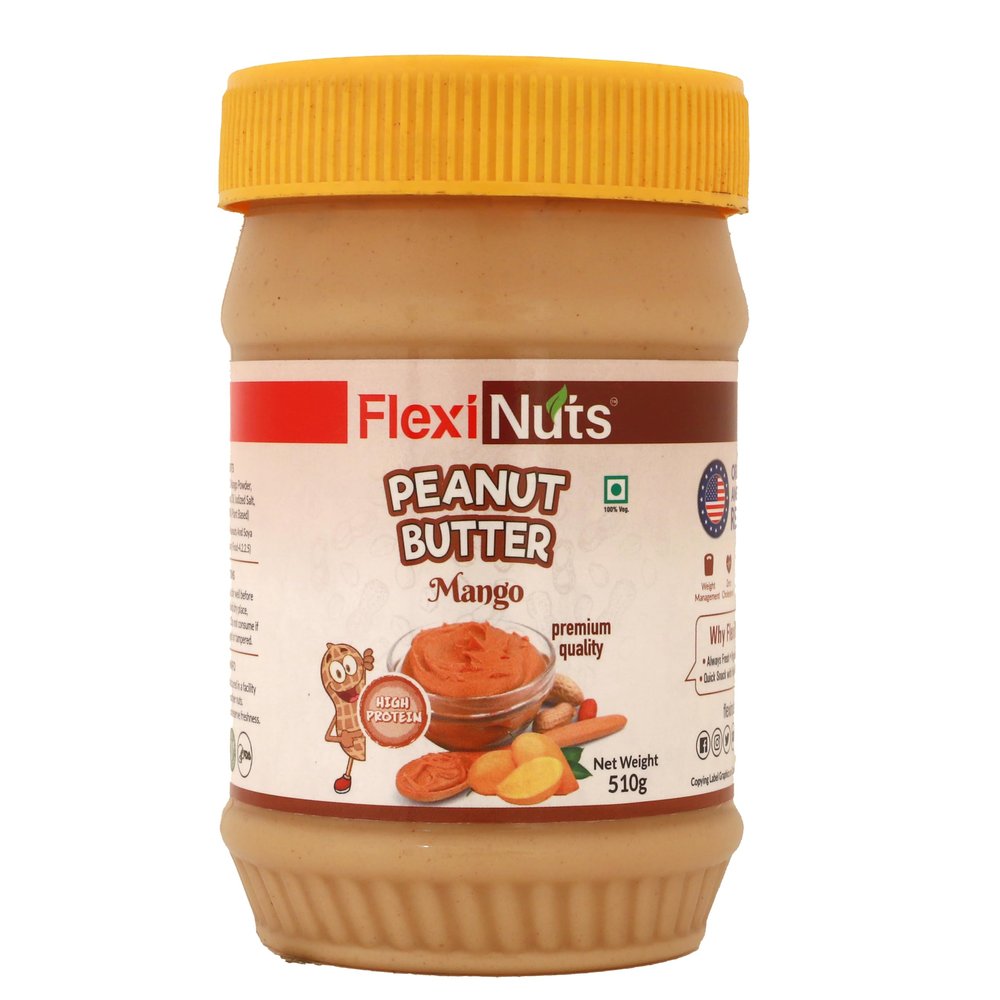 FLEXINUT All-Natural Peanut Butter (Mango) | No Added Sugar | Non GMO | Gluten Free | Vegan | Cholesterol Free (510GM)