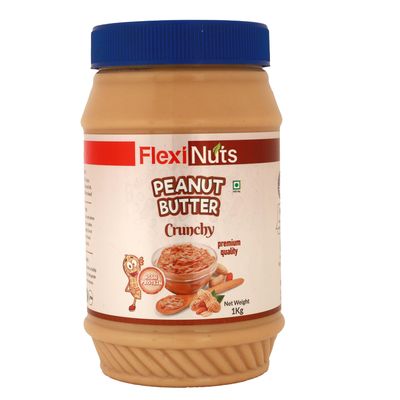FLEXINUT All-Natural Peanut Butter (Crunchy) | No Added Sugar | Non GMO | Gluten Free | Vegan | Cholesterol Free (1KG)