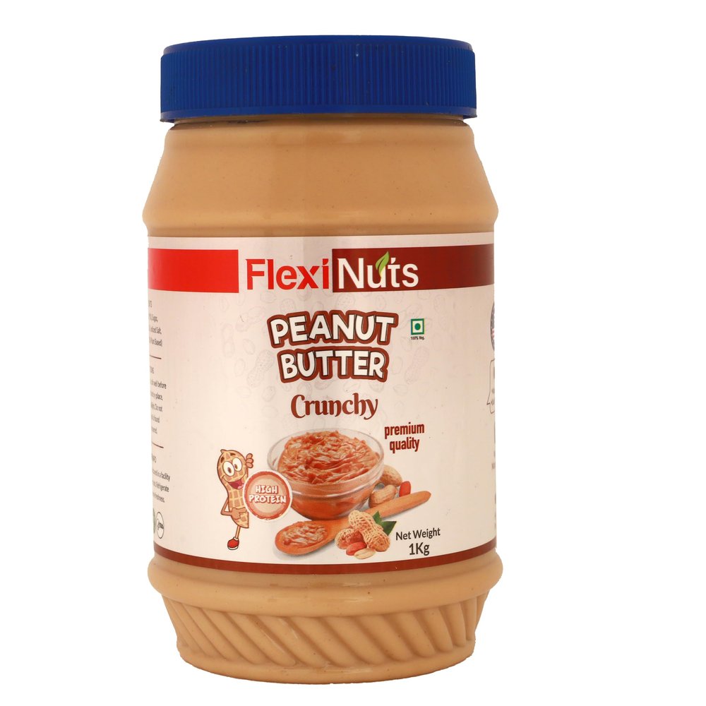 FLEXINUT All-Natural Peanut Butter (Crunchy) | No Added Sugar | Non GMO | Gluten Free | Vegan | Cholesterol Free (1KG)