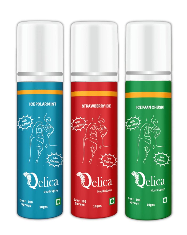 Qelica Mouth Spray with Ice Effect Oral Hygiene Fresh Breath Spray, Low Calories Ice Paan Chuski & Strawberry Ice & Ice Polar Mint Combo Pack of 3 10gm Each for Men and Women