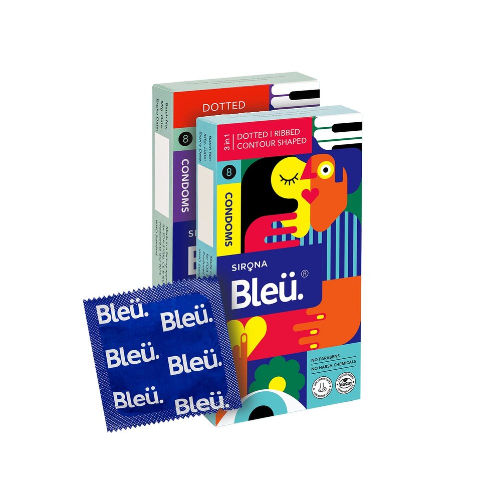 Bleu Natural Latex Paraben Free - Dotted and 3in1 Combo Condom (Set of 2, 16 Sheets)