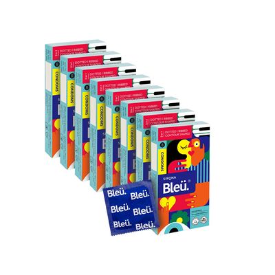 Bleu Vegan & 100% Natural Latex, 3-In-1 Condoms for Men | Dotted, Ribbed & Contour Shaped - 8 Count (Pack of 8)