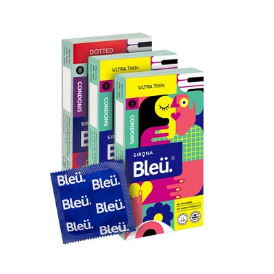 Bleu Natural Latex Paraben free Ultra thin (2 packs ) & Dotted Combo Condom (Set of 3, 24 Sheets)