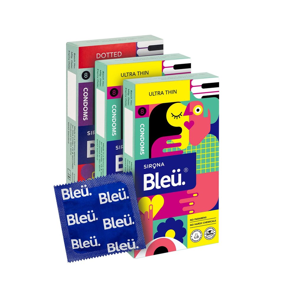 Bleu Natural Latex Paraben free Ultra thin (2 packs ) & Dotted Combo Condom (Set of 3, 24 Sheets)