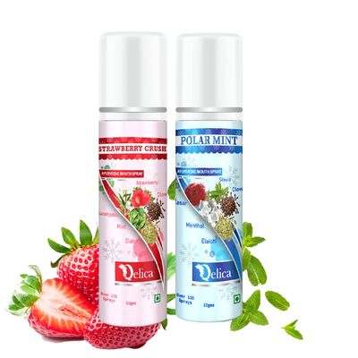 Qelica Polar Mint & Strawberry Crush Ayurvedic Mouth Spray 20 gram Breath Freshener for Oral Hygiene Fresh Breath 100+ Spray for Men and Women Long Lasting, Pocket Friendly