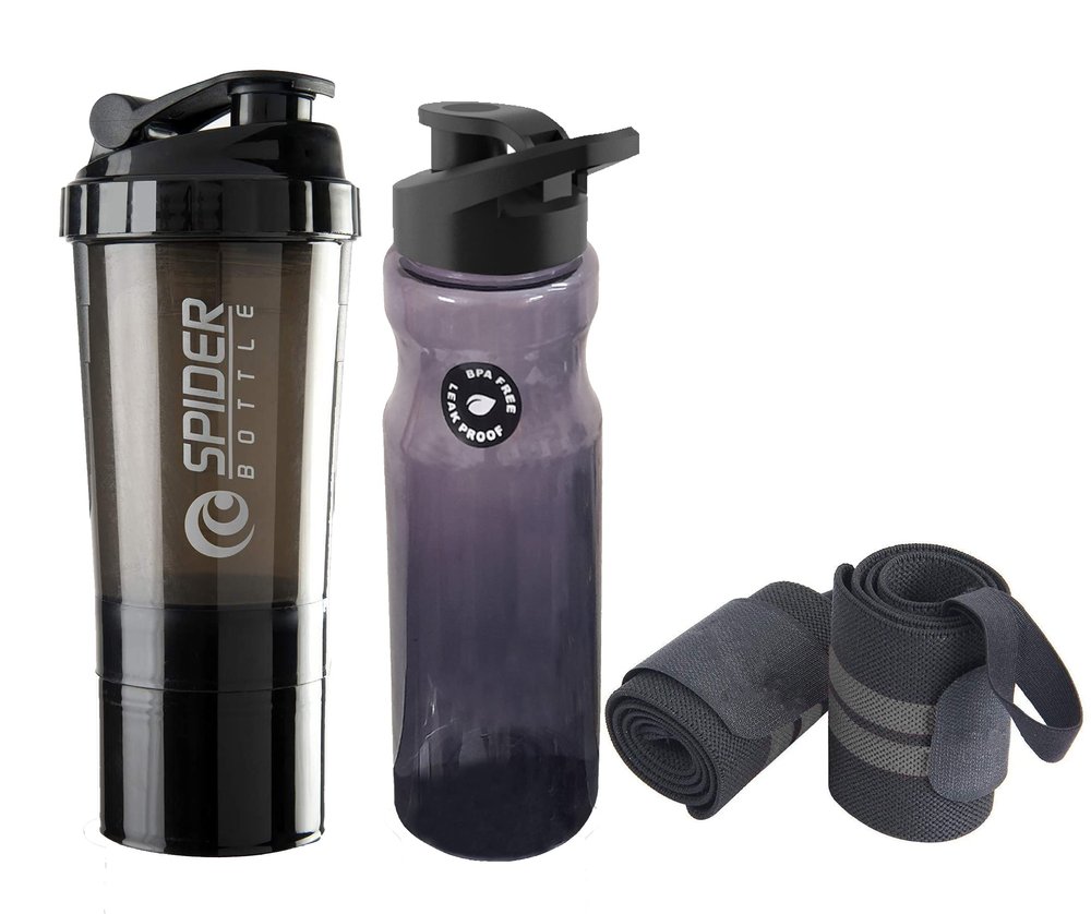 COOL INDIANS Combo of Gym Shaker with Wrist Band and Sippy for Gym & Fitness Kit|Gym Shaker|Workout Bottle|Wrist Wrap|Gym Hand Band for Men & Women. (Black)