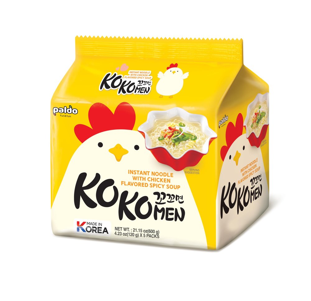 Paldo Kokomen Spicy Chicken Korean Noodles, 120g x 5 packs