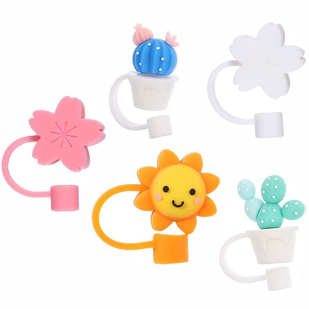 Abaodam 5PCS Reusable Straw Covers Straw Tips Cover Silicone Straw Covers Cap Drinking Straw Protector