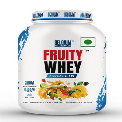 Belgium Nutrition Fruity Whey Protein with 26g Protein, 5.5 BCAAs, 6g Glutamine, 15g EAA for Muscle Strength, Performance | Muscle-Building Whey Protein Supplement Powder | Lean Body High Whey Protein | Muscle Gain, Muscle Support & Recovery [Mango O