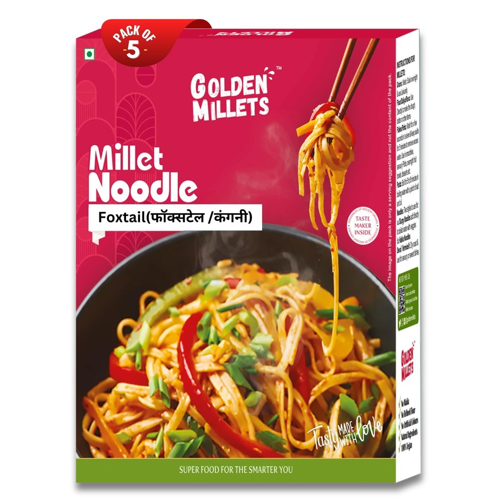 GOLDEN MILLETS Foxtail Millet Noodles | 0% Maida | 60% Millet Content | High Fiber and Good Protein |100% Sundried Not Fried | (150g x 5)