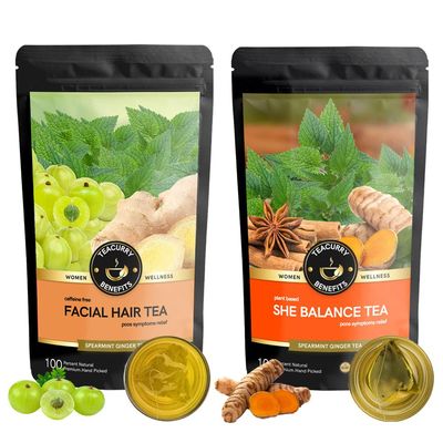TEACURRY PCOS PCOD Facial Hair Removal Tea combo for women ((1 Mont Pack | 2x100 Gram Loose))