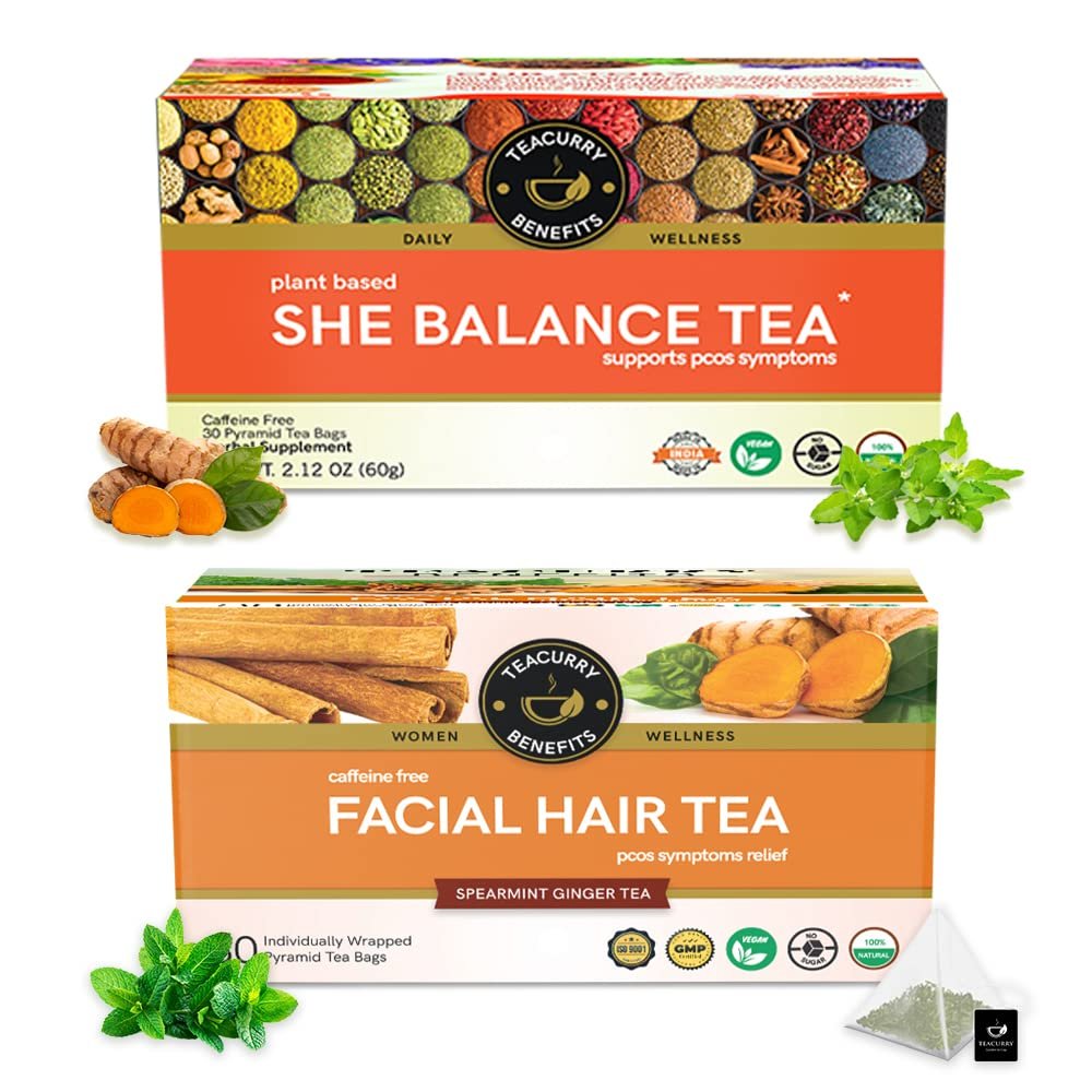 TEACURRY PCOS PCOD Facial Hair Removal Tea combo for women ((1 Mont Pack | 30x2 Tea Bags))